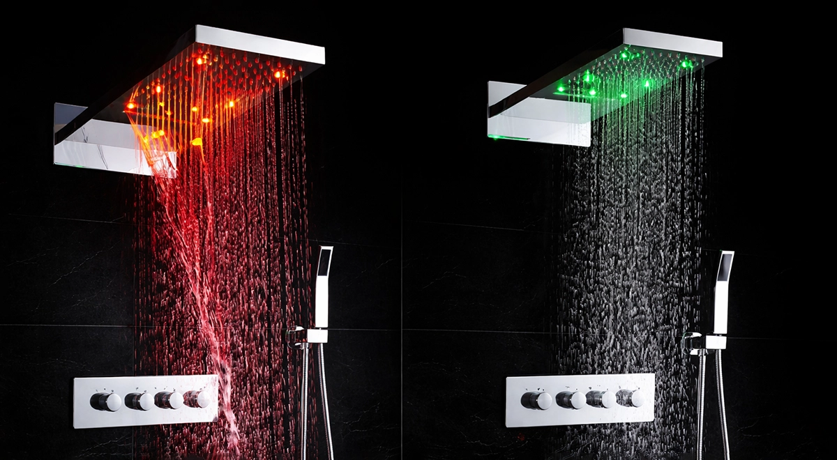 Colonne de douche thermostatique LED encastrée chrome Rome